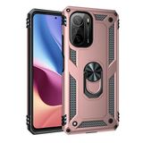 Gpack Xiaomi Poco F3 Vega Tank Koruma Standlı Yüzüklü Mıknatıslı Bronz Kılıf