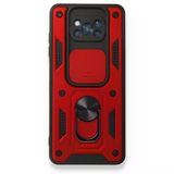 Gpack Xiaomi Poco X3 Pro Tank Aramid Sürgülü Vega Yüzüklü Kırmızı Kılıf