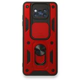 Gpack Xiaomi Poco X3 Tank Aramid Sürgülü Vega Yüzüklü Kırmızı Kılıf