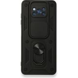 Gpack Xiaomi Poco X3 Tank Aramid Sürgülü Vega Yüzüklü Siyah Kılıf + Nano Glass Ekran Koruyucu