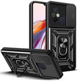 GPACK Xiaomi Redmi 12C ile uyumlu Kılıf Pars Sürgülü Vega Yüzüklü Sert Silikon, Siyah