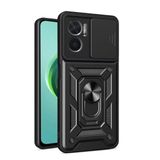 GPACK Xiaomi Redmi Note 11E ile uyumlu Kılıf Pars Sürgülü Vega Yüzüklü Sert Silikon, Siyah