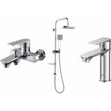 Gpd Tepe Duş Seti ve Lavabo Banyo Bataryası Provido MBB155-MLB156-DST19-3 - Krom