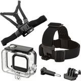 Gplus GO209 Gopro Hero 13 Hero 12 Hero 11 Hero 10 Hero 9 Black Uyumlu 60 Metre Su Geçirmez Koruyucu Muhafaza Kafa Bandı ve Göğüs Kemeri 5 Parça Set