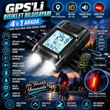 Gps'li Bisiklet Kilometre Saati 4'Ü 1 Arada Bisiklet Farı Feneri Led Korna Arka Stop Lambası Bisiklet Bilgisayarı