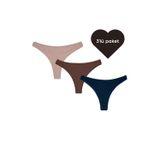 Grab Me Pamuklu Ve Likralı Fitilli Kaşkorse Tanga- 3'Lü Paket -Pudra,Kahverengi,Lacivert