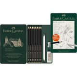 Graf Von Faber-Castell Faber-Castell Pitt Matt Dereceli Kalem Seti, 11 Parça, Ultra Mat Siyah Ton, 14B Kalem, Geçiş Kalemi, - Ana Renkler