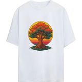 Grafftee Unisex %100 Organik Pamuk Relaxed Fit Yuvarlak Yakalı Ağaç Baskılı T-Shirt - Beyaz