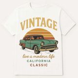 Grafftee Unisex Vintage Baskılı Geniş Kesim Bisiklet Yaka T-Shirt - Beyaz - XL