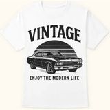 Grafftee Unisex Vintage Baskılı Geniş Kesim Pamuklu Bisiklet Yaka T-Shirt - Beyaz