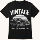 Grafftee Unisex Vintage Baskılı Geniş Kesim Pamuklu Bisiklet Yaka T-Shirt - Siyah - XL