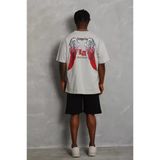 Grafik Baskılı Unisex Salaş Stil Gri Oversize Bisiklet Yaka Tişört