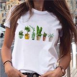 Grafik Bitki Çiçek Tatlı Sevimli Moda Tişört MOD476 - Beyaz - XL