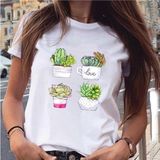 Grafik Bitki Çiçek Tatlı Sevimli Moda Tişört MOD484 - Beyaz