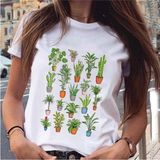 Grafik Bitki Çiçek Tatlı Sevimli Moda Tişört MOD490 - Beyaz
