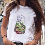 Grafik Bitki Çiçek Tatlı Sevimli Moda Tişört MOD491 - Beyaz