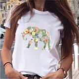Grafik Bitki Çiçek Tatlı Sevimli Moda Tişört MOD492 - Beyaz
