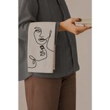 Grafiklas Sanat, Modern Sanat, Minimalist Yüz Çizimi, Dijital Baskılı Servis Altlığı, Keten Runner, 4'lü Amerikan Servis - 30 x 42 cm - Bej
