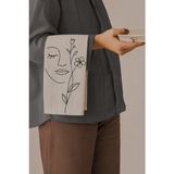 Grafiklas Sanat ve Çiçek Desenli, 4'lü Amerikan Servis Takımı, 32X43 Cm, Runner, Organik Ham Keten, Dijital Baskı - 30 x 42 cm - Bej