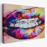 Grafiti PopArt Diş Teli ve Renkli Dudaklar Dekoratif Kanvas Tablo, Duvar Dekoru 6651