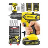 Graizer 58 V 5 Ah Darbeli Metal Dişli Şanzuman Çift Akülü Şarjlı Vidalama Matkap 24 Parça Set