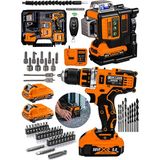 Graizer Alman 2"li Set 58 Vf 12 Köşe Otomatik Hizalama Lazer + Akülü Şarjlı Vidalama 84 Parça Setli
