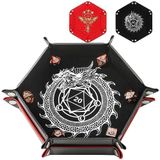 Grajar RPG DND Masa Oyunları için 2 Adet Taşınabilir Katlanır Zar Yuvarlama Tepsisi Seti - PU Deri ve Kadife Tutucu Saklama Kutusu - Dragon ve Phoenix