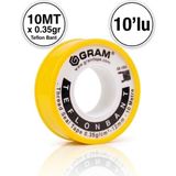 Gram Teflon Bant Su Tesisatı Sızdırmazlık Bandı 10'lu Paket / 12MM x 0.076MM x 0.35GR x 10MT - Beyaz - 10 Adet