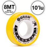 Gram Teflon Bant Su Tesisatı Sızdırmazlık Bandı 10'lu Paket / 12MM x 0.076MM x 8mt - Beyaz - 10 Adet