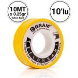 Gram Teflon Bant Su Tesisatı Sızdırmazlık Bandı 10'lu Paket / 12MM x 10MT - 12mm x 0,076mm x 0,25gr x 10mt - Beyaz - 10 Adet