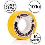 Gram Teflon Bant Su Tesisatı Sızdırmazlık Bandı 10'lu Paket / 19MM x 0.10MM x 30MT - Beyaz - 10 Adet