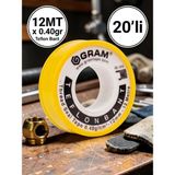 Gram Teflon Bant Su Tesisatı Sızdırmazlık Bandı 20'li Paket / 12MM x 0.076MM x 12MT - Beyaz - 20 Adet