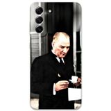 Gramaphone Galaxy S21 Fe Uyumlu Atatürk Desenli Telefon Kılıfı + Ekran Koruyucu - 5850