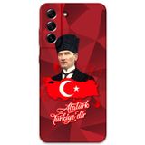 Gramaphone Galaxy S21 Fe Uyumlu Atatürk Desenli Telefon Kılıfı + Ekran Koruyucu - 5851