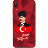 Gramaphone Huawei Y7 Prime 2019 Uyumlu Atatürk Desenli Telefon Kılıfı + Ekran Koruyucu - 5851