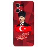Gramaphone Oppo Reno 7 ile Uyumlu Atatürk Desenli Telefon Kılıfı + Ekran Koruyucu - 5851