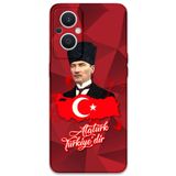 Gramaphone Oppo Reno 7 Lite ile Uyumlu Atatürk Desenli Telefon Kılıfı + Ekran Koruyucu - 5851
