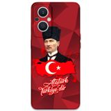 Gramaphone Oppo Reno 7 Lite Uyumlu Atatürk Desenli Telefon Kılıfı + Ekran Koruyucu - 5851