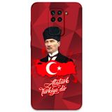 Gramaphone Xiaomi Redmi Note 9 ile Uyumlu Atatürk Desenli Telefon Kılıfı + Ekran Koruyucu - 5851