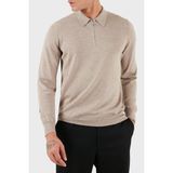 Gran Sasso % 100 Yün Regular Fit Yarım Fermuarlı Polo Yaka Kazak Erkek Polo Yaka Kazak 55125 14290 018 - Sütlü Kahve - 52