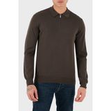 Gran Sasso % 100 Yün Regular Fit Yarım Fermuarlı Polo Yaka Kazak Erkek Polo Yaka Kazak 55125 14290 177 - Kahverengi - 56