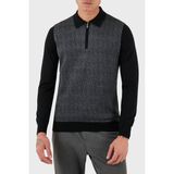 Gran Sasso Desenli Yün ve Pamuk Karışımlı Slim Fit Yarım Fermuarlı Polo Yaka Kazak Erkek Kazak 57137 13126 099 - Siyah - 50