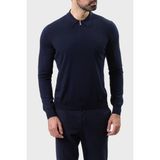 Gran Sasso Fitilli % 100 Yün Regular Fit Yarım Fermuarlı Polo Yaka Kazak Erkek Polo Yaka Kazak 55125 14290 598 - Lacivert - 52
