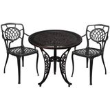 Granada Aluminyum Döküm Bahçe Veranda Balkon Oturma Grubu 3 Parça 2 Koltuk Kolçaklı Sandalye 1 Masa Takımı Set Dış Mekan Outdoor Mat Siyah Teras