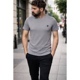 grand coco Erkek Koyu Gri Regular Likralı Süprem Kumaş Bisiklet Yaka Kısa Kollu T-Shirt