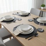 Grand Fine Art 4+4 Deri Amerikan Servis+Deri Bardak Altlığı Set,çift Yüz Kullanılabilir Amerikan Servis Set Siyah - 32 x 32 cm
