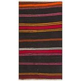 Grand Hedef Halı Anadolu El Dokuma Pembe Sari Rengi Çizgili Vintage Kilim Çok Renkli