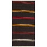 Grand Hedef Halı Anadolu El Dokuma Siyah Renk Turuncu Beyaz Çizgili Vintage Kilim