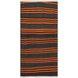 Grand Hedef Halı Anadolu El Dokuma Siyah Renk Turuncu Çizgili Vintage Kilim Çok Renkli