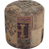 Grand Hedef Halı El Dokuma Boho Desen Patchwork Yuvarlak Puf - 40x40 cm - Açık Kahverengi